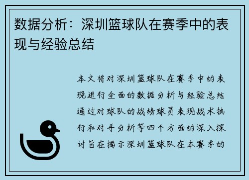 数据分析：深圳篮球队在赛季中的表现与经验总结